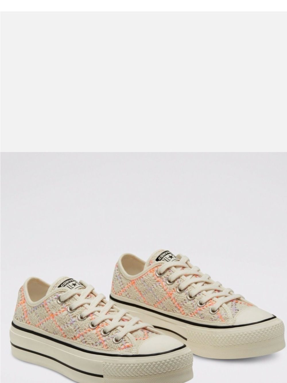 Converse Crochet Low-Top Sneakers in Cream with Pink & Orange Accents